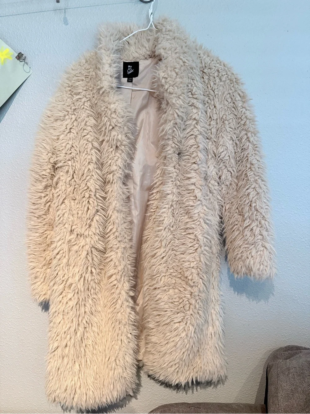 art class Cream Faux Fur Pea Coat for Kids